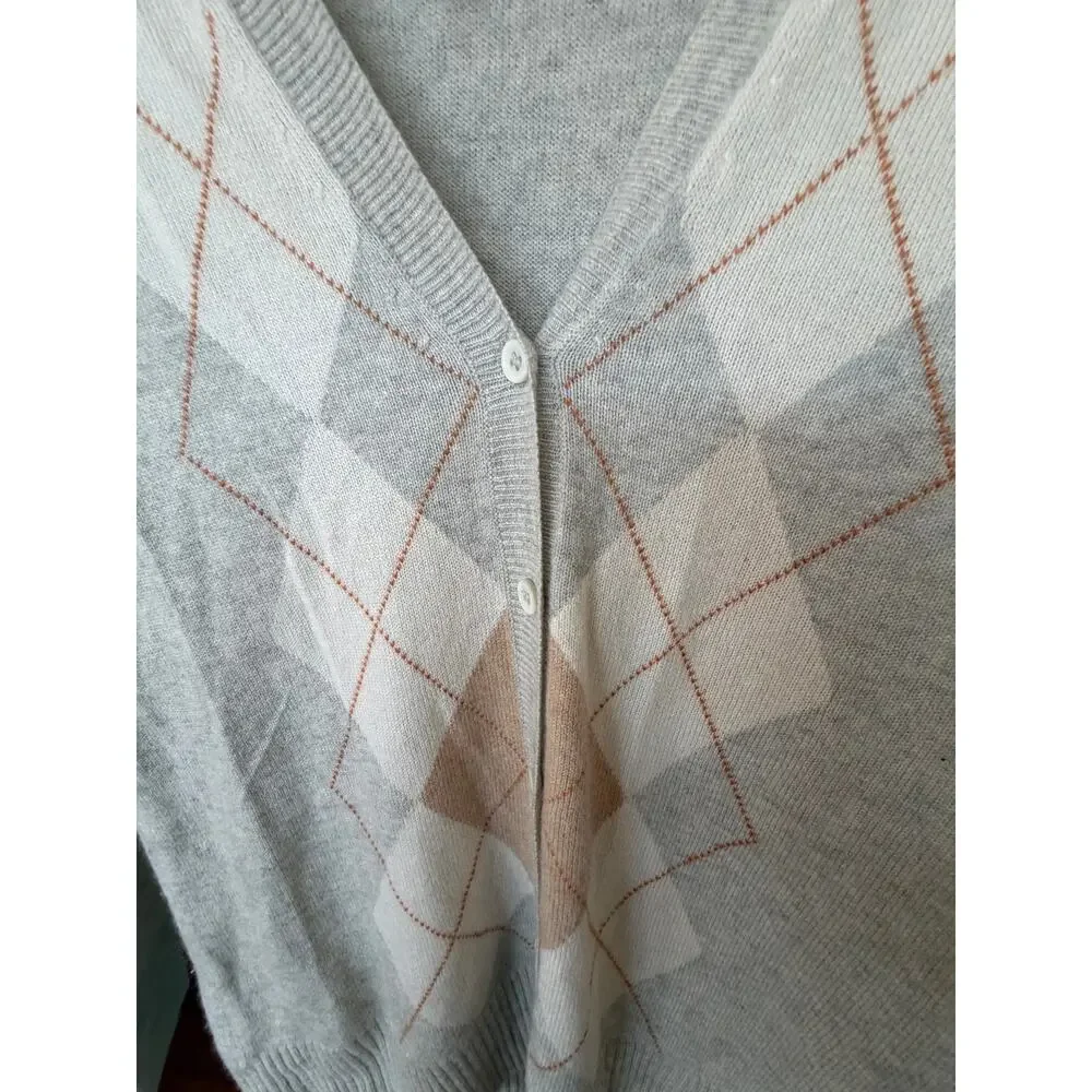 J.Crew 100% Cashmere Argyle Cardigan Sweater Women’s Medium Gray Italian Yarn